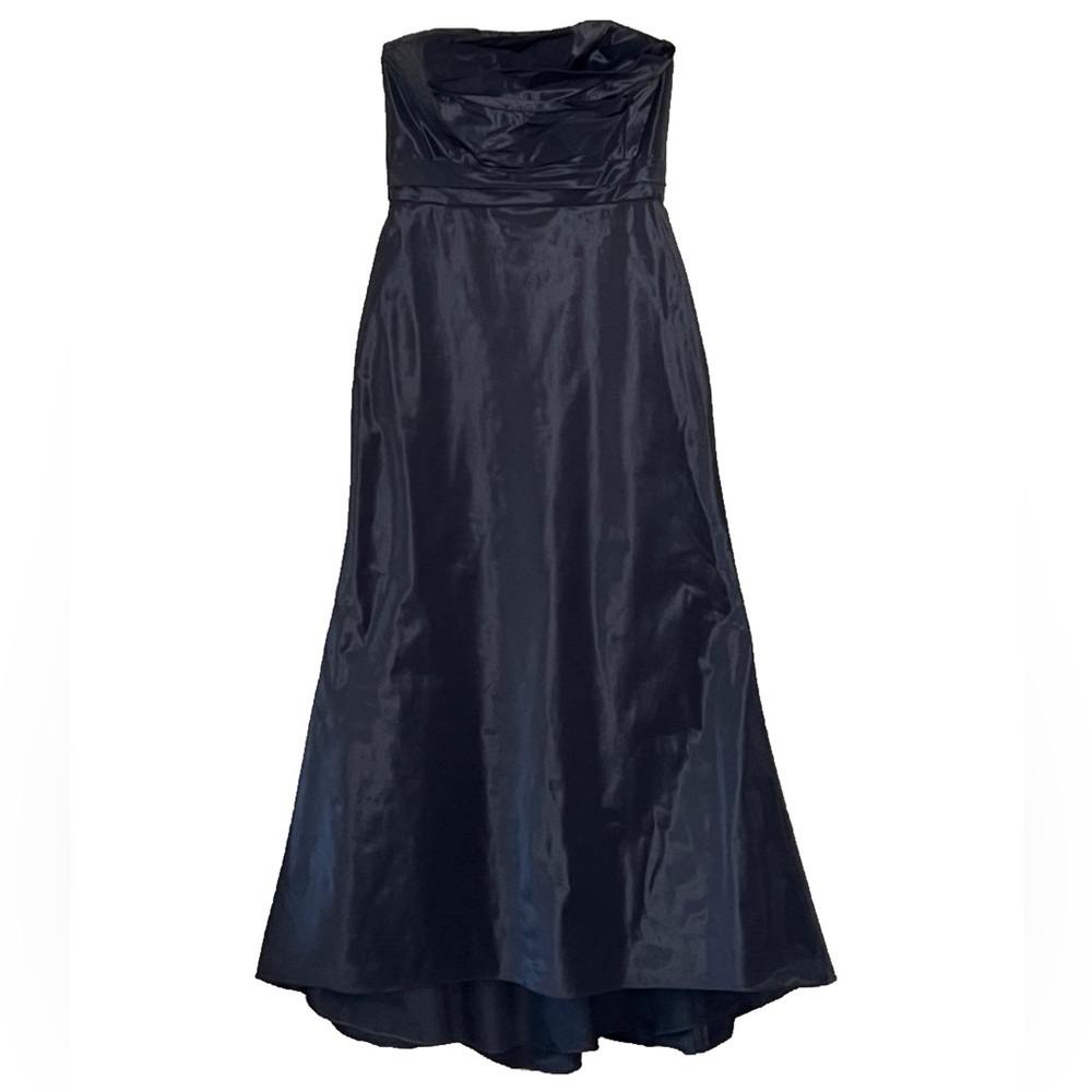 Amsale Sz 14 Strapless Black Formal Long Maxi Dress Satin Taffeta A-Line Gown